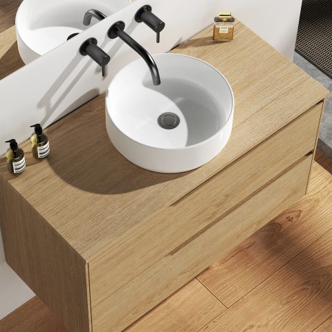 Wai 1000mm Timber Top Wall-Hung Vanity - Honey Oak - Image 4