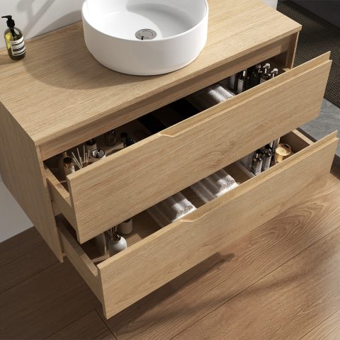 Wai 1000mm Timber Top Wall-Hung Vanity - Honey Oak - Image 5