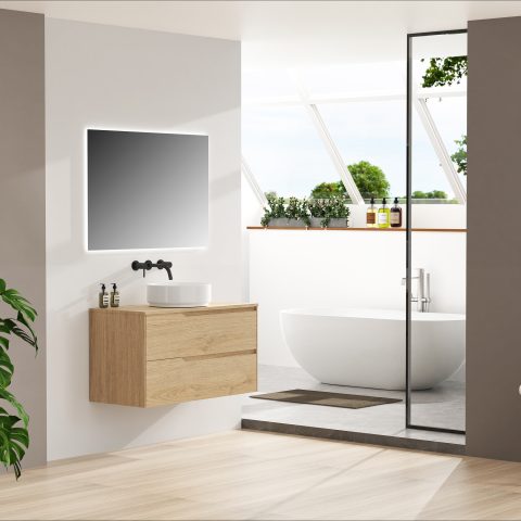 Wai 1000mm Timber Top Wall-Hung Vanity - Honey Oak - Image 3