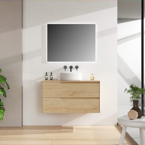Wai 1000mm Timber Top Wall-Hung Vanity - Honey Oak - Image 2