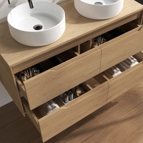 Wai 1200mm Timber Top Wall-Hung Vanity - Honey Oak - Image 5