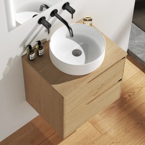 Wai 600mm Timber Top Wall-Hung Vanity - Honey Oak - Image 4
