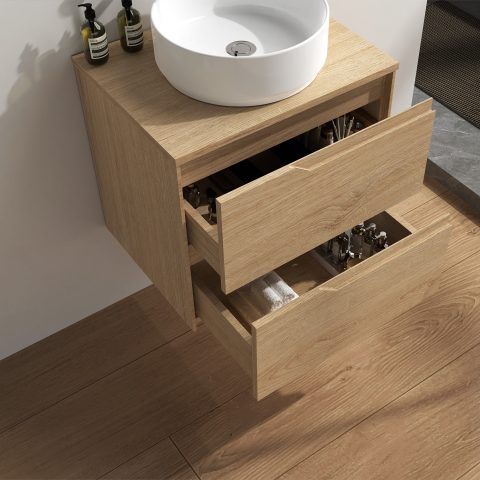 Wai 600mm Timber Top Wall-Hung Vanity - Honey Oak - Image 5