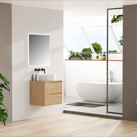 Wai 600mm Timber Top Wall-Hung Vanity - Honey Oak - Image 3