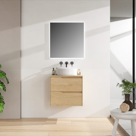 Wai 600mm Timber Top Wall-Hung Vanity - Honey Oak - Image 2