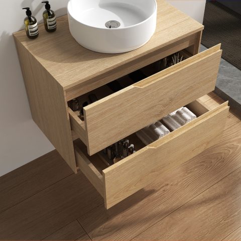 Wai 750mm Timber Top Wall-Hung Vanity - Honey Oak - Image 4