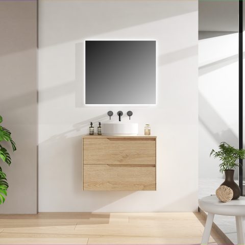 Wai 750mm Timber Top Wall-Hung Vanity - Honey Oak - Image 2