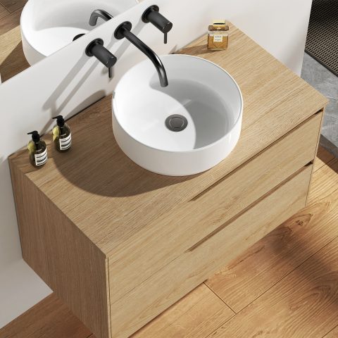 Wai 900mm Timber Top Wall-Hung Vanity - Honey Oak - Image 4