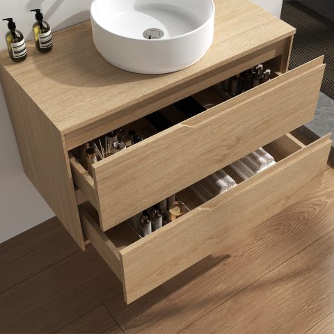 Wai 900mm Timber Top Wall-Hung Vanity - Honey Oak - Image 5
