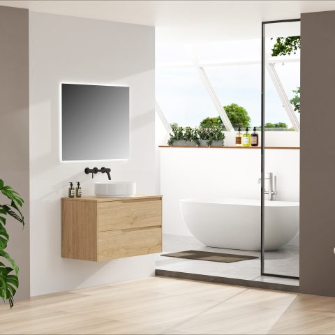 Wai 900mm Timber Top Wall-Hung Vanity - Honey Oak - Image 3