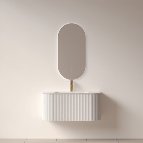 LUMI 450mm Front-Lit Pill LED Mirror Cabinet with Sensor & Demister - Matte White - Image 2