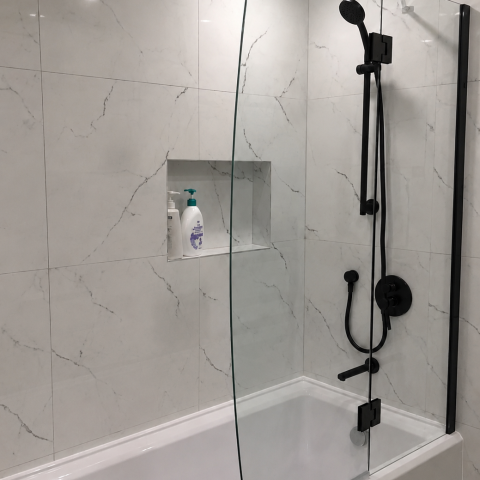 Modern Swing Door Bath Screen Matte Black - 2-Panel Glass, 1100W x 1500H - Image 2