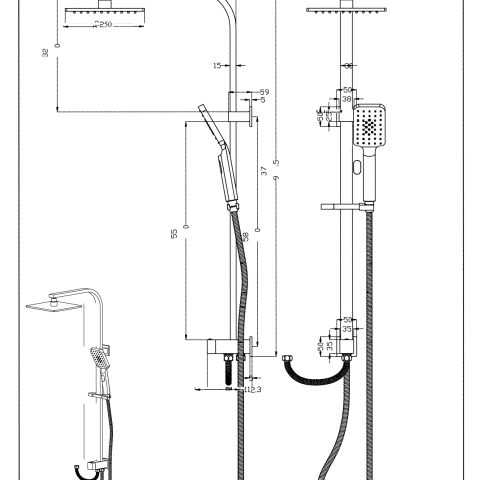Koda 250mm Square Dual Shower System - Matte Black - Image 2