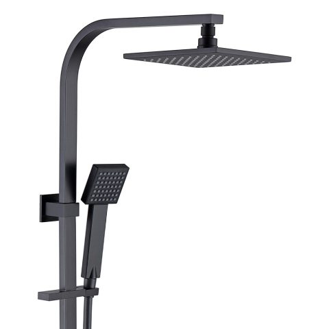 Square Rainfall Twin Shower Set with Adjustable Slide Rail & Handheld Wand Matte Black - Image 2