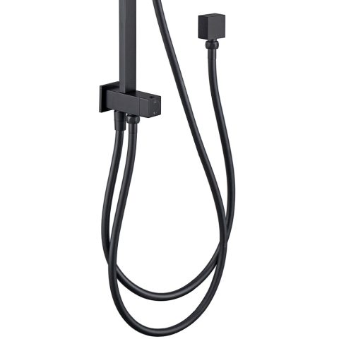Square Rainfall Twin Shower Set with Adjustable Slide Rail & Handheld Wand Matte Black - Image 3