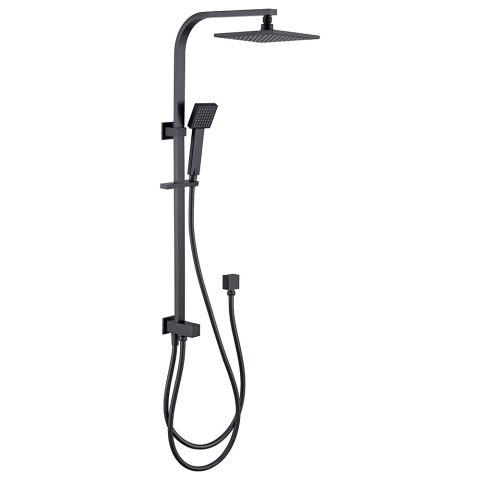 Square Rainfall Twin Shower Set with Adjustable Slide Rail & Handheld Wand Matte Black - Image 1