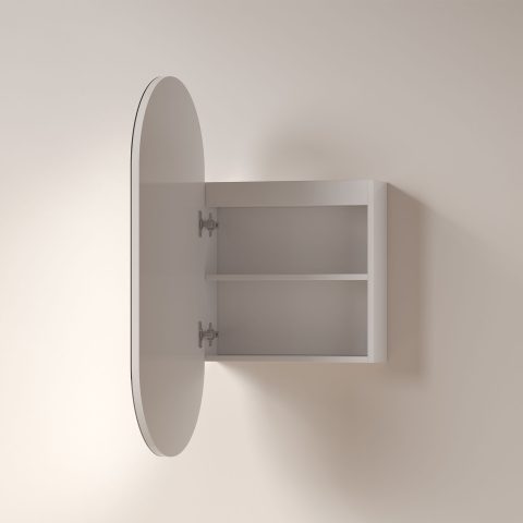 LUMI 450mm Front-Lit Pill LED Mirror Cabinet with Sensor & Demister - Matte White - Image 4
