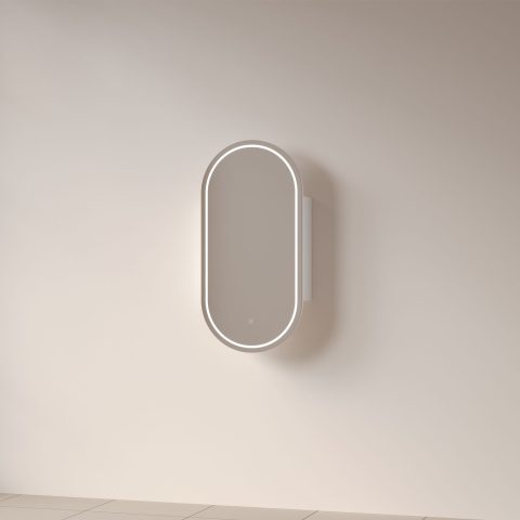 LUMI 450mm Front-Lit Pill LED Mirror Cabinet with Sensor & Demister - Matte White - Image 2