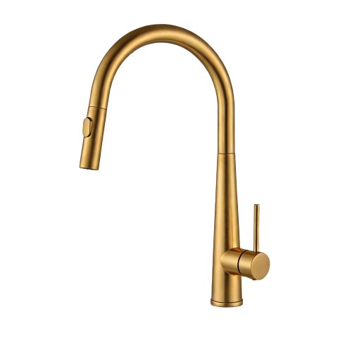 Modern Cone-Base Pull-Out Kitchen Mixer - Dark Gold - Image 1