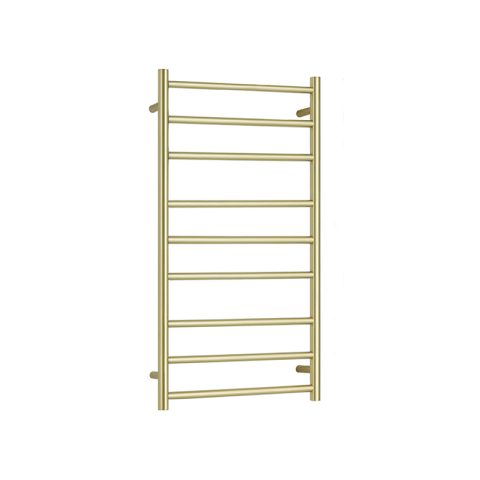 9 Bar Round Heated Towel Rail - Brushed Gold - Image 1