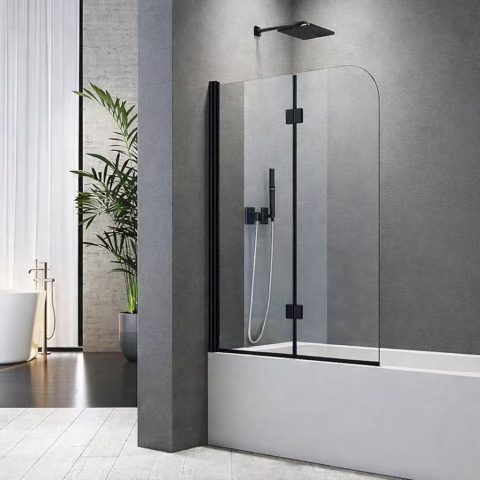 Modern Swing Door Bath Screen Matte Black - 2-Panel Glass, 1100W x 1500H - Image 2