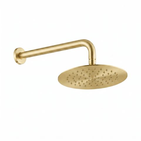 Milo 250mm Round Rainfall Shower Head with 400mm Arm - Brushed Gold - Image 1