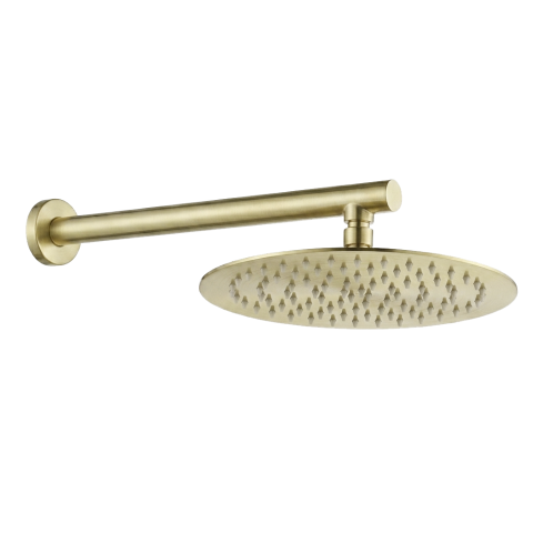 Milo 250mm Round Rainfall Shower Head with 400mm Arm - Brushed Gold - Image 1