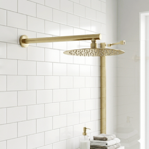 Milo 250mm Round Rainfall Shower Head with 400mm Arm - Brushed Gold - Image 2
