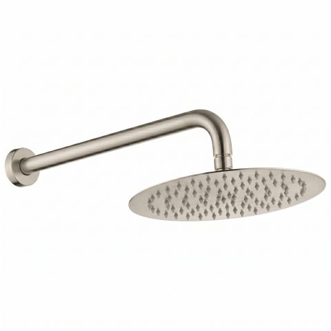 Milo 250mm Round Rainfall Shower Head with 400mm Arm - Brushed Nickel - Image 1