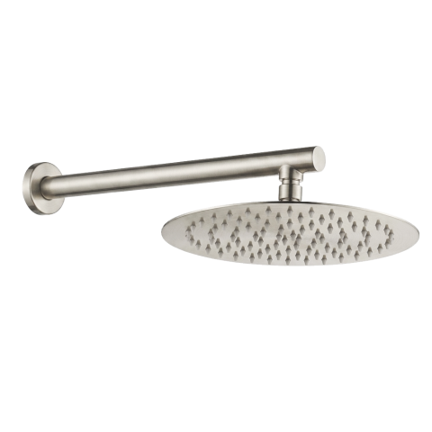 Milo 250mm Round Rainfall Shower Head with 400mm Arm - Brushed Nickel - Image 1