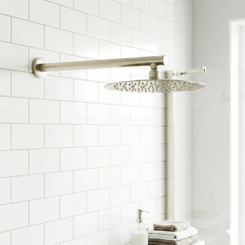 Milo 250mm Round Rainfall Shower Head with 400mm Arm - Brushed Nickel - Image 2