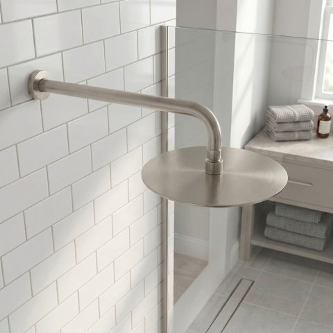Milo 250mm Round Rainfall Shower Head with 400mm Arm - Brushed Nickel - Image 2