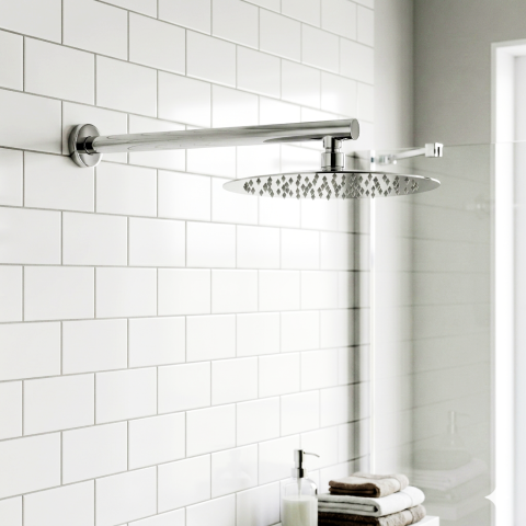 Milo 250mm Round Rainfall Shower Head with 400mm Arm - Chrome - Image 2