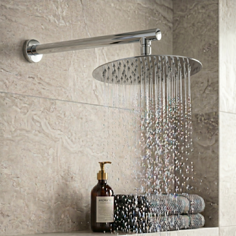 Milo 250mm Round Rainfall Shower Head with 400mm Arm - Chrome - Image 4