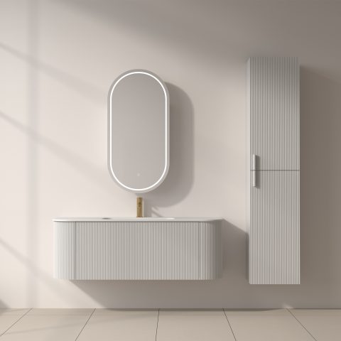 Aura 1600mm Wall-Hung Tall Towel Cabinet - Matte White - Image 4