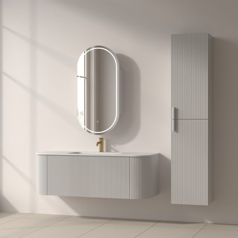 Aura 1600mm Wall-Hung Tall Towel Cabinet - Matte White - Image 6