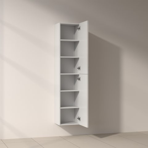 Aura 1600mm Wall-Hung Tall Towel Cabinet - Matte White - Image 3