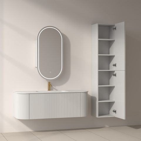 Aura 1600mm Wall-Hung Tall Towel Cabinet - Matte White - Image 5