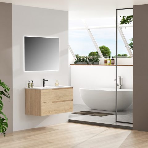 Wai 1000mm Wall-Hung Vanity – Honey Oak - Image 2