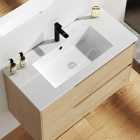 Wai 1000mm Wall-Hung Vanity – Honey Oak - Image 3