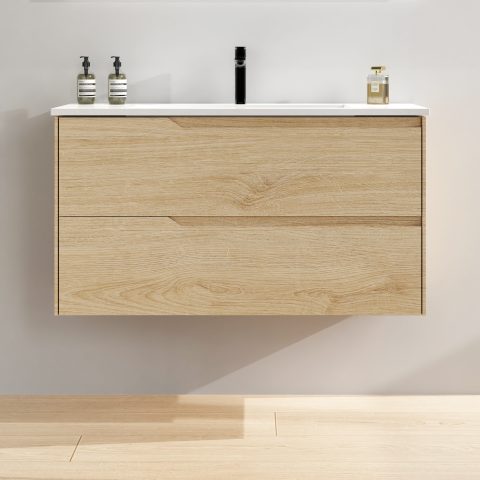 Wai 1000mm Wall-Hung Vanity – Honey Oak - Image 1