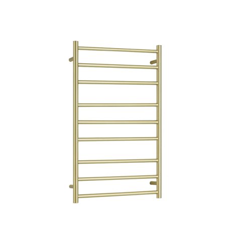 9 Bar Round Profile Heated Towel Rail – Brushed Gold - Image 1