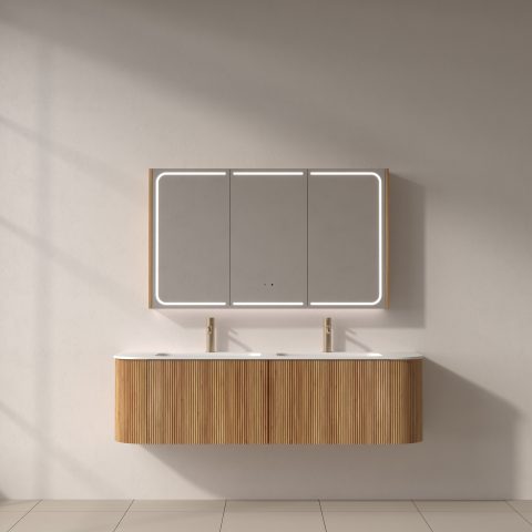 Lumina 1200mm Front & Bottom-Lit LED Mirror Cabinet - Acacia - Image 1