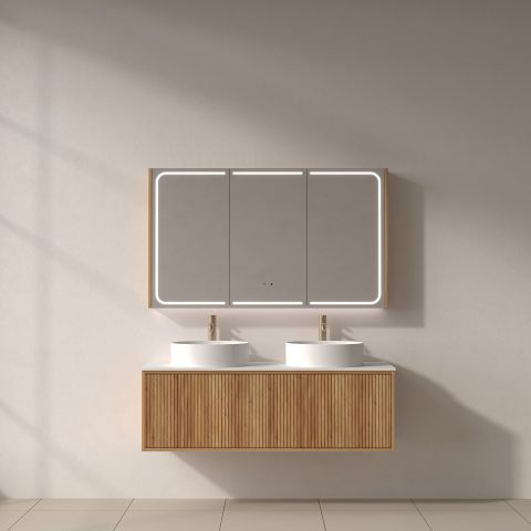 Lumina 1200mm Front & Bottom-Lit LED Mirror Cabinet - Acacia - Image 2