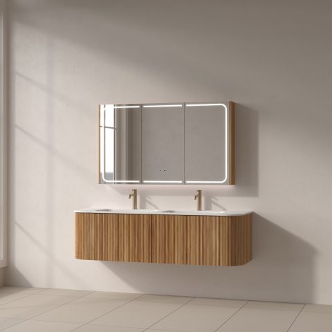 Lumina 1200mm Front & Bottom-Lit LED Mirror Cabinet - Acacia - Image 3