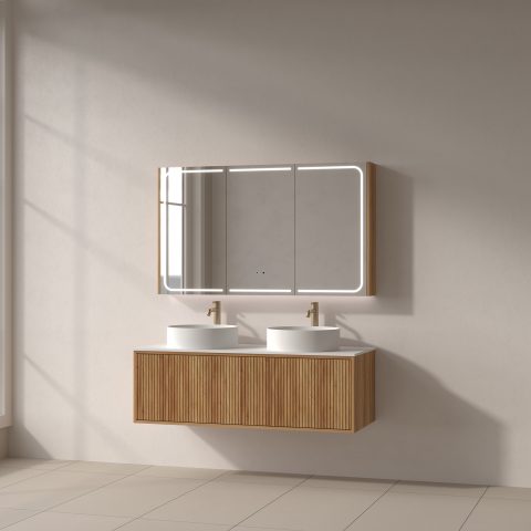 Lumina 1200mm Front & Bottom-Lit LED Mirror Cabinet - Acacia - Image 4