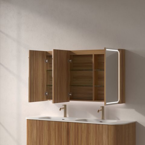Lumina 1200mm Front & Bottom-Lit LED Mirror Cabinet - Acacia - Image 5