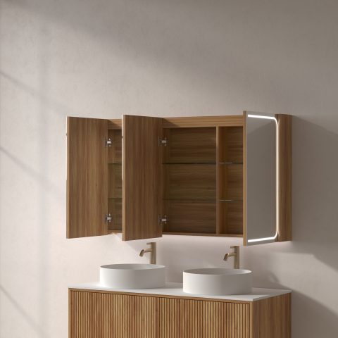 Lumina 1200mm Front & Bottom-Lit LED Mirror Cabinet - Acacia - Image 6