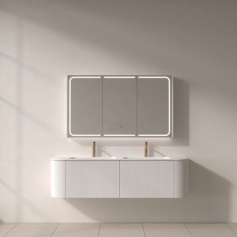 Lumina 1200mm Front & Bottom-Lit LED Mirror Cabinet - Matte White - Image 2