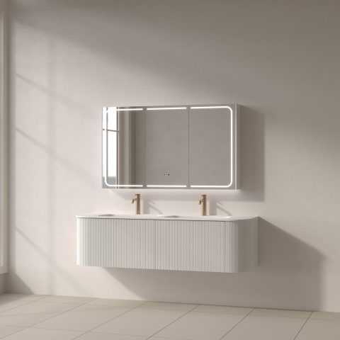 Lumina 1200mm Front & Bottom-Lit LED Mirror Cabinet - Matte White - Image 4